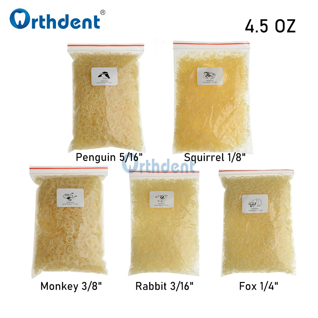 Bandas elásticas de goma para ortodoncia, accesorios para dentistas, 5000 unids/bolsa, 4,5 OZ, 1/8 