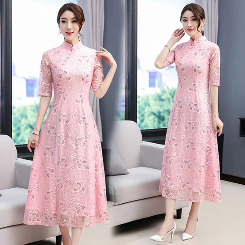 Вьетнамское платье для женщин, винтажное, восточное, китайское, Qipao, Cheongsams, обтягивающее, облегающее, кружевное, с вышивкой, свадебное, Aodai, одежда