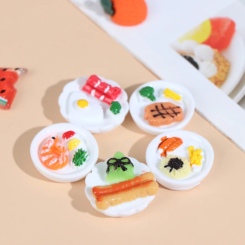 

5pcs/set 2.4cm Dollhouse Miniature Breakfast Plate Egg Bread Dolls House Accessories