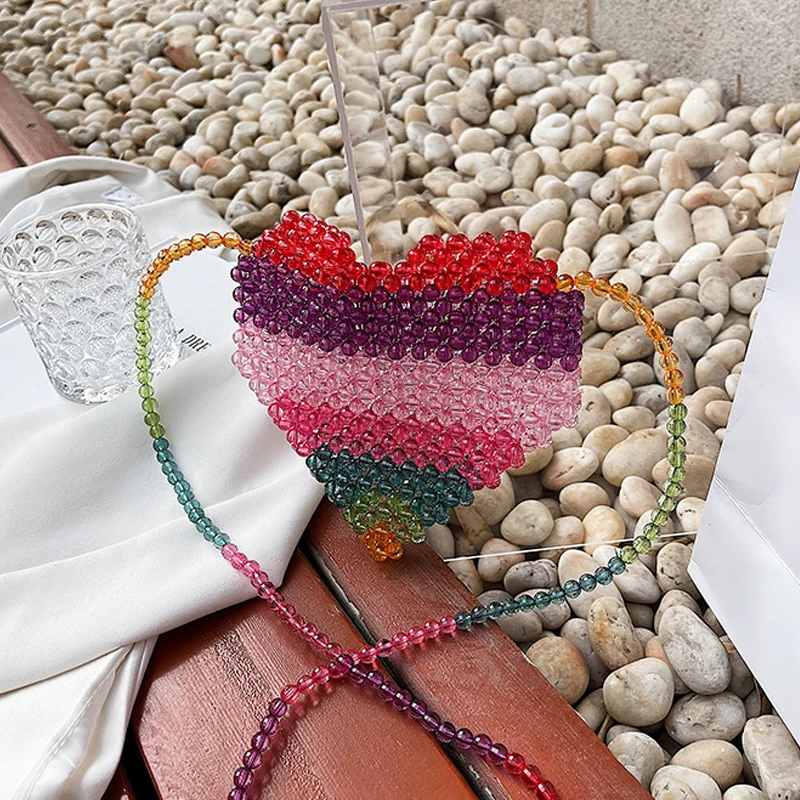 Сумка Кроссбоди ручной работы с бисером маленькая плетеная пляжная Радужная