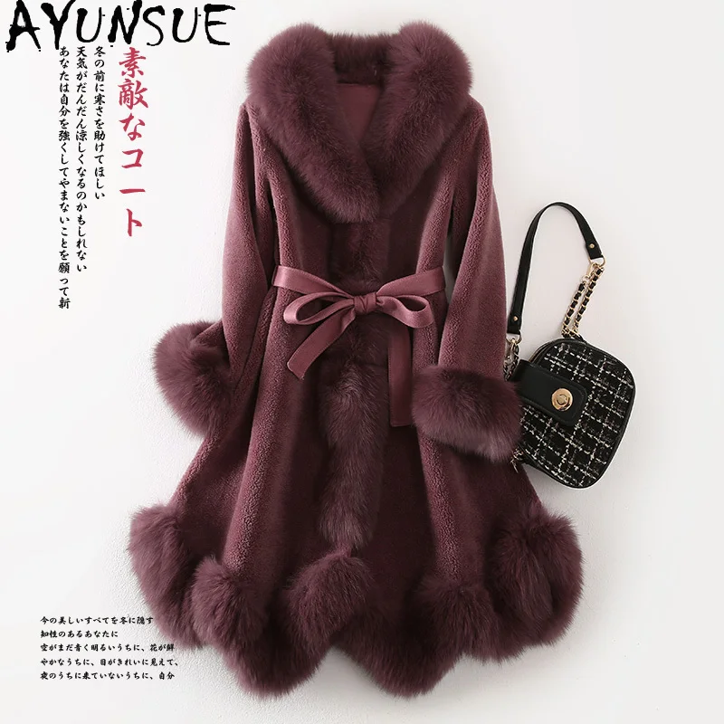 

Пальто AYUNSUE из 100% шерсти женское, теплая зимняя одежда, элегантный воротник из лисьего меха, 2020