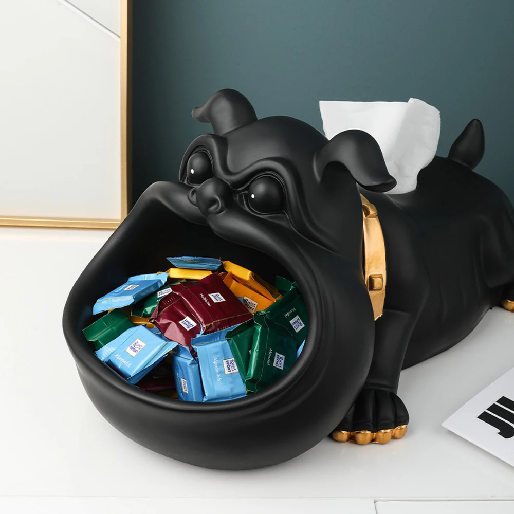 Cool Big Mouth Bulldog Resin Sculpture Candy Key Makeup Storage Box Tissue Box Napkin Holder Home Living Room Decoration Gifts
