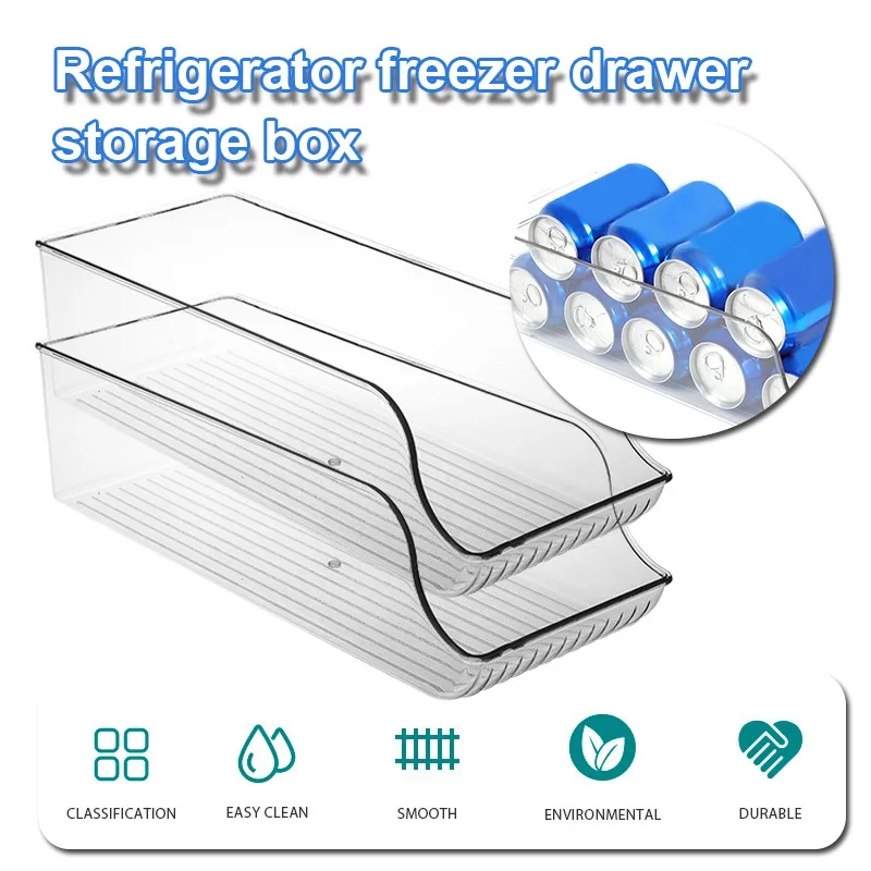 

Refrigerator Organizer Bins Can Drink Dispenser Holder Freezer Kitchen Plastic Storage Containers Clear Food Storage Organizer