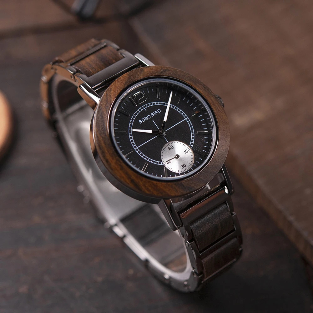 BOBO BIRD женские часы reloj mujer деревянные женские часы кварцевые zegarek damski деревянные с металлом в подарочной коробке