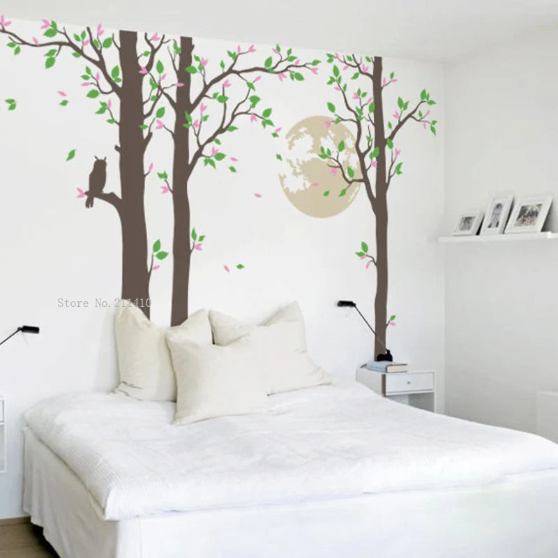 

Большое дерево с полнолунной совой настенные наклейки домашний Декор Гостиная съемные виниловые фрески Пользовательские четыре цвета YT5664