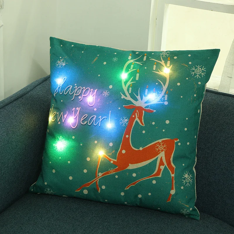 

New Creative Led Color Lamp Sofa Pillow Case Linen Cushion Cover Square Throw Pillow Case Sofa Decorative Pattern Pillowcase