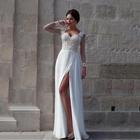 2021 charming long sleeves wedding dresses lace wedding gowns side split sweetheart beach bridal dresses appliqued beads on sale
