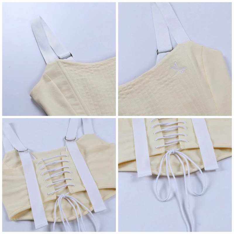 

Dragonfly Print Hollow Out Corset Top 2021 Spring Backless Drawstring Tank Tops Casual Fashion Patchwork Ladies Vest