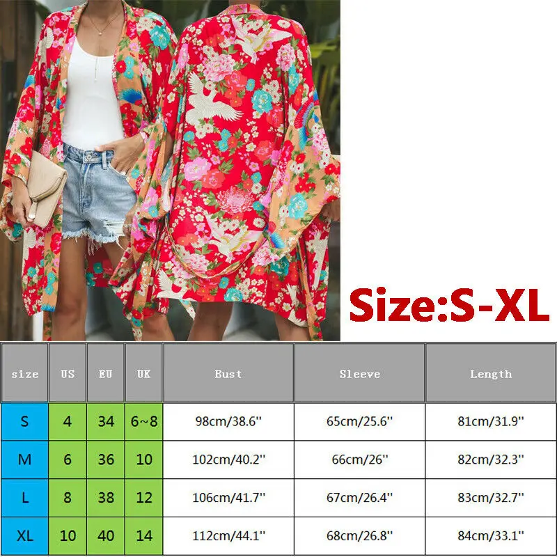 Женское кимоно с цветочной шалью повседневный Свободный кардиган в богемном