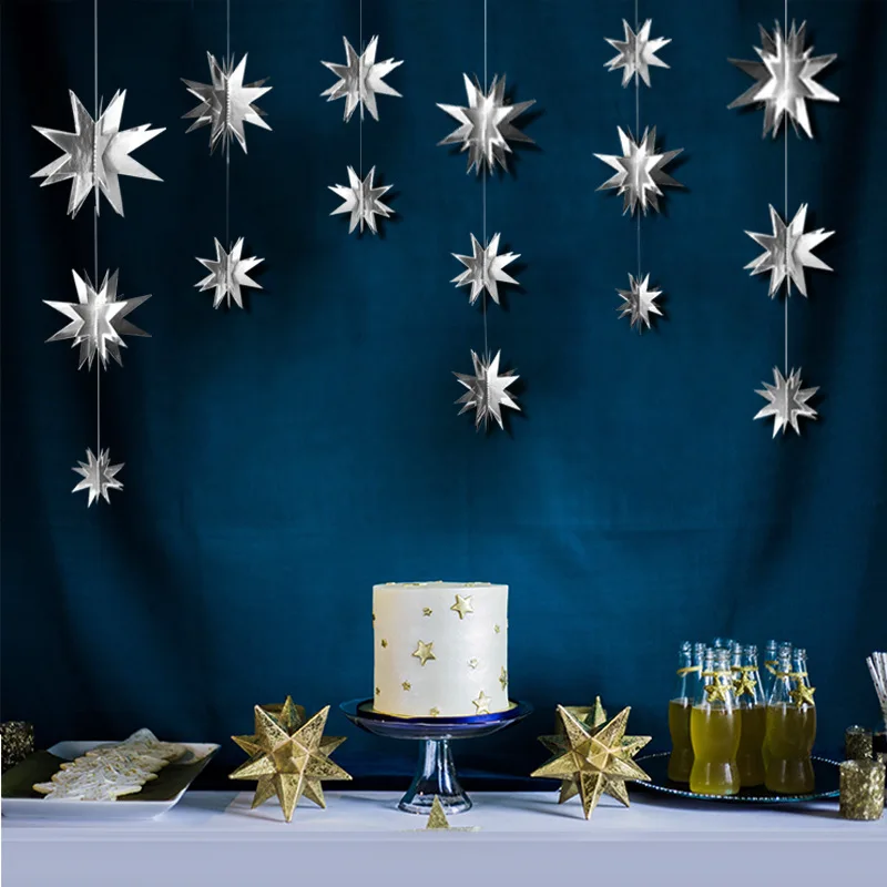 4 м золотой серебряный бумажный зеркальный Звездный баннер рождественские