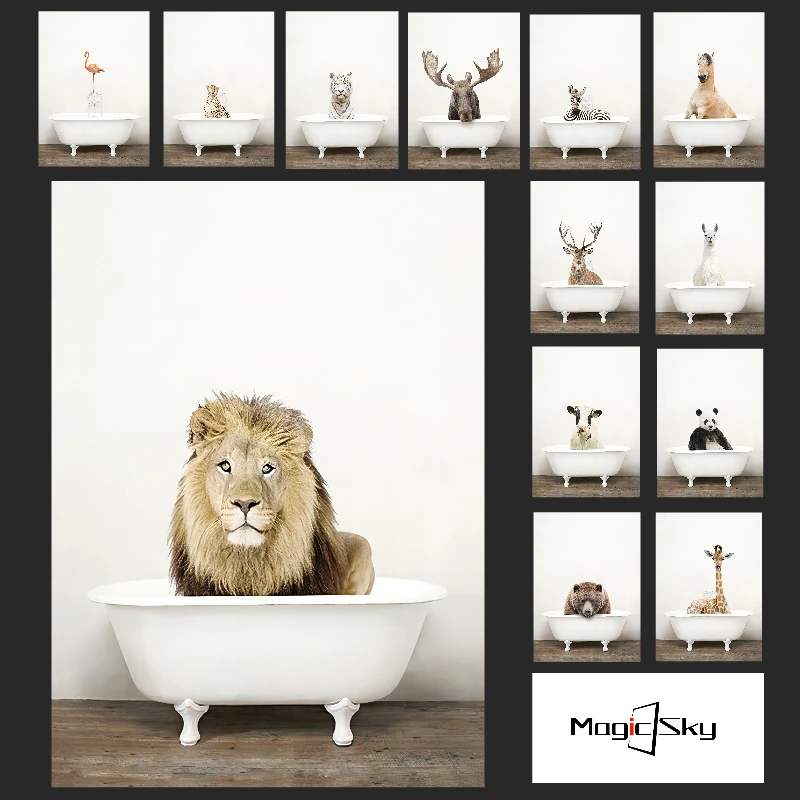 Панда декор для ванной комнаты плакаты и принты Лев олень корова животные