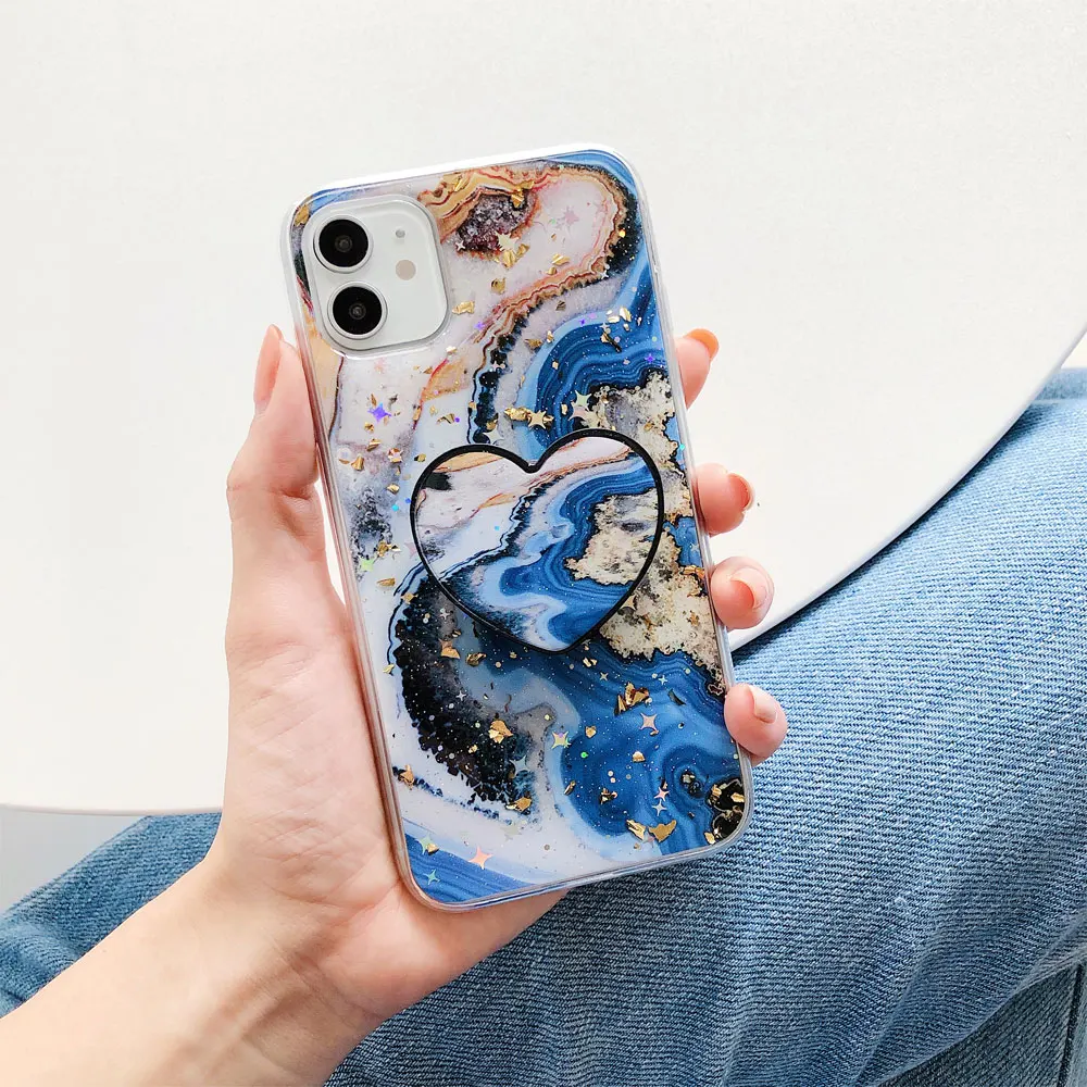 Sinocom Handa Marble Phone Case For iPhone 12 Cover XR XS MAX 7 8Plus 6s plus SE2020 Grip Stand Holder For coque iphone 11 funda