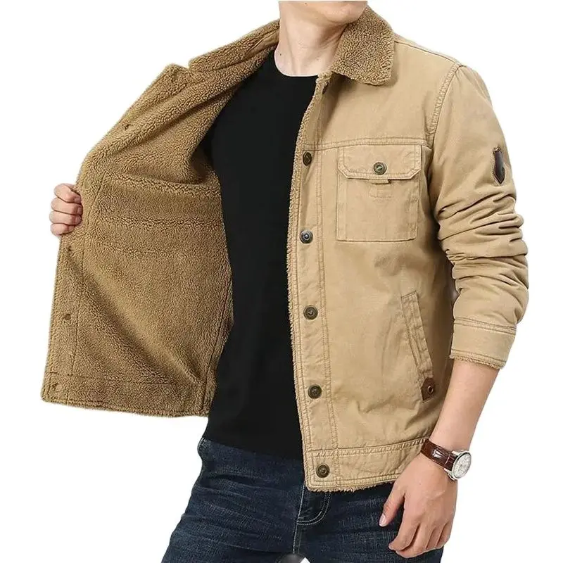

2021 Winter Men's Warm Bomber Jackets Fashion Man Thermal Cotton Coats Casual Outwear Fur Collar Jackets Mens Fleece Clothing