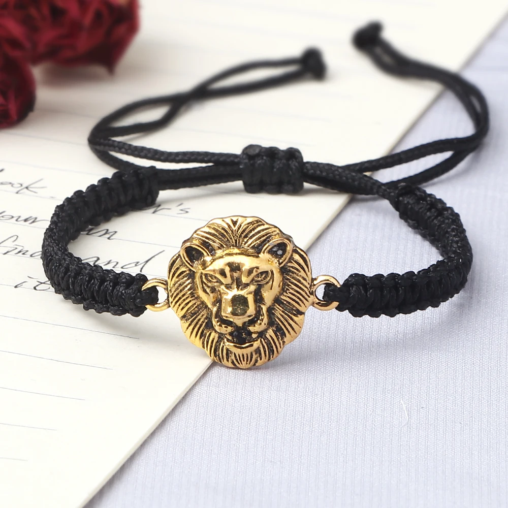 

Fashion Gold Color Lion Head Braided Bracelets & Bangles Black Rope Thread Bracelet Women Men Wrist Chain Charm Jewelry Pulseira