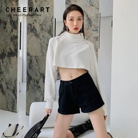 cheerart waffle white cropped hoodie trendy clothes for women sweatshirts techwear zipper pullovers drawstring tracksuit autumn