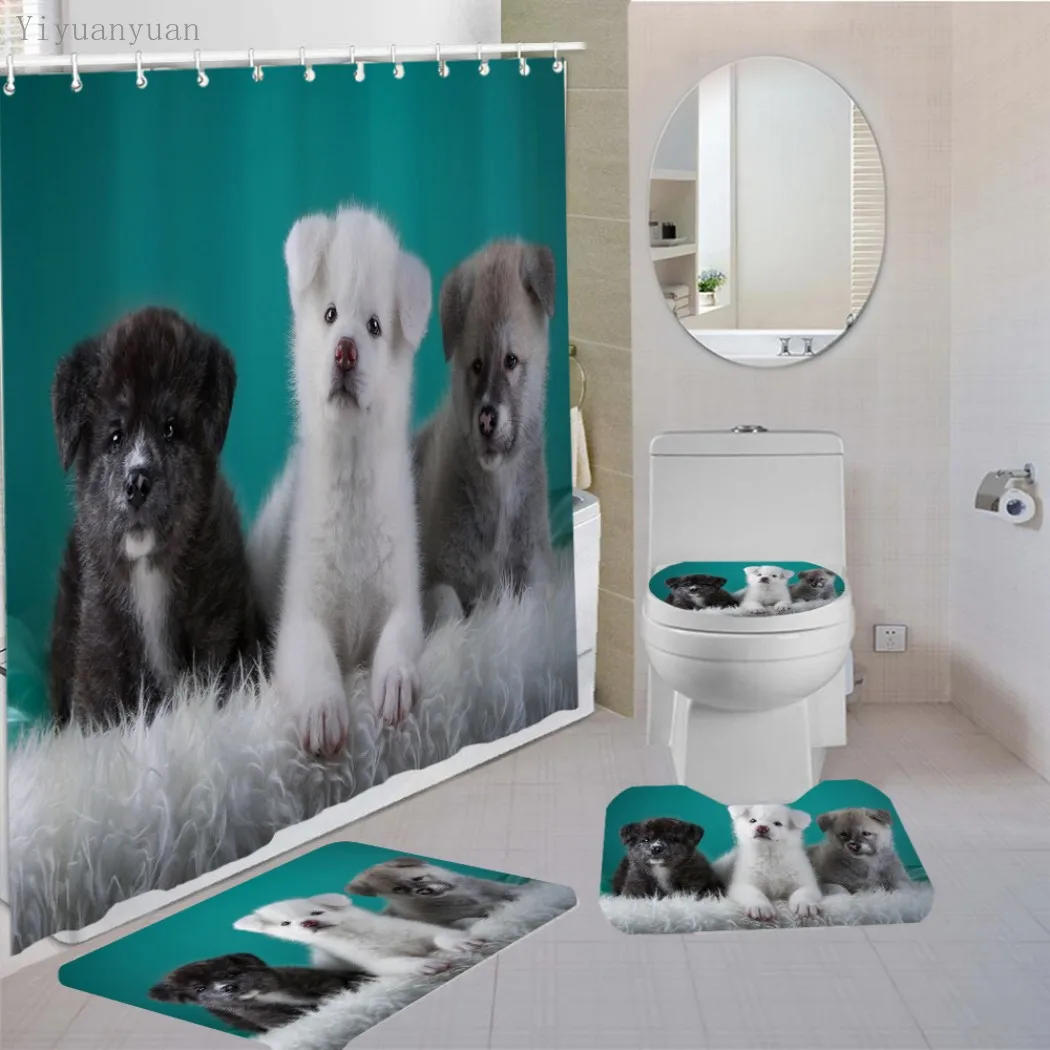 Miglior Set Di Tende Per Doccia Stampate Per Cuccioli Di Animali Domestici Tappeto Antiscivolo Per Vasca Coperchio Del Coperchio Del Water Tappeto A Forma Di U Cucina Bagno Decorazione Della Parete