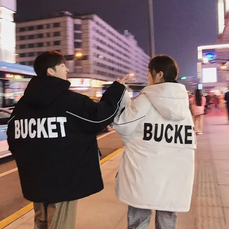 Men's Fashion Mid-length Tooling Padded Jacket Tide Brand Couple Padded Jacket Korean Loose BF Bread Jacket Harajuku Winter Coat