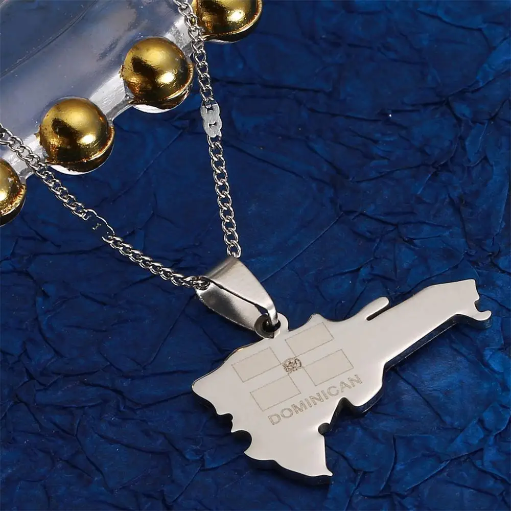 Женское колье из нержавеющей стали с подвеской в виде карты Доминиканской