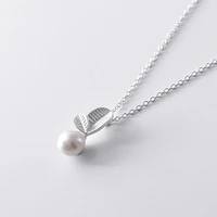 trendy luxury pearl necklace charm lady silver color leafs pearl pendant necklace fashion lady cocktail party lover gift jewelry