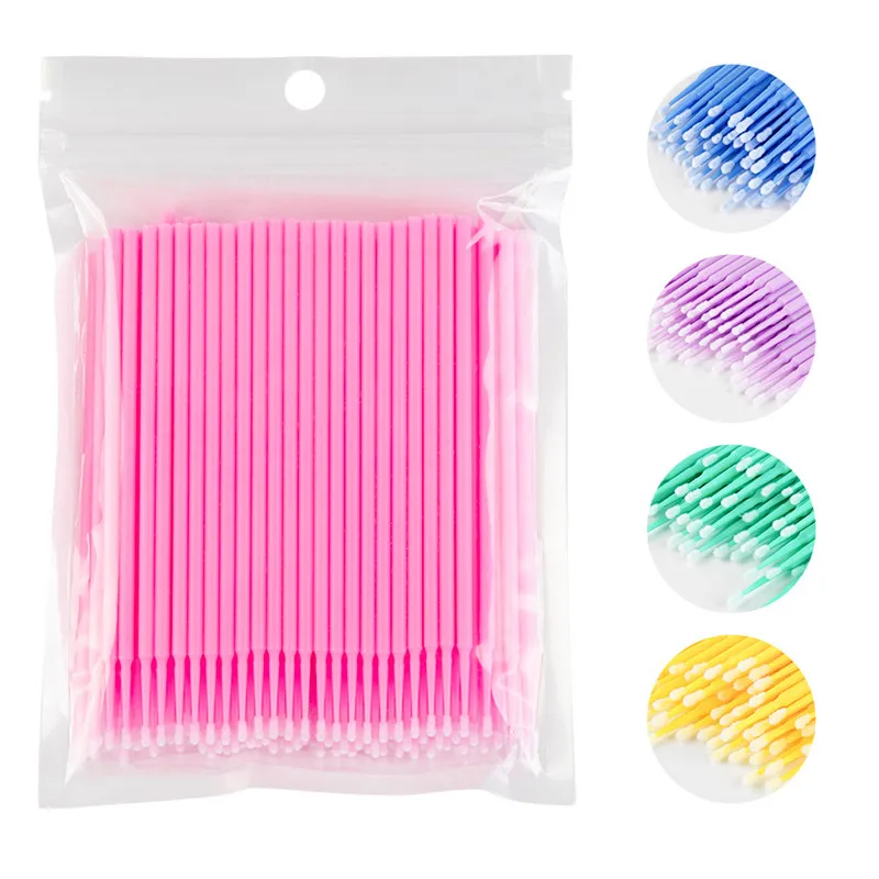

Hot 100PCS Disposable Colorful Cotton Swabs MicroBrush Eyelashes Extension Cleaning Swab Cosmetic Tool
