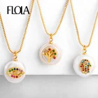 Ожерелье FLOLA с радужным сглазом для женщин, жемчужная подвеска на руку Фатимы, древо жизни, кубический цирконий, золотые ювелирные изделия nkep66