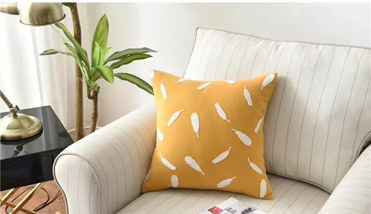 Nordic Style Feather Pattern Pillowcase Living Room Bed Room Decorative Pillow Cases 45x45cm Polyester Cotton Pillow Cover