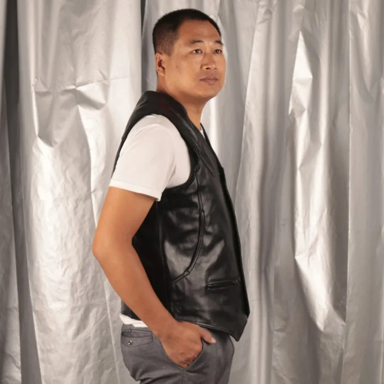 Жилет мужской из натуральной воловьей кожи повседневная мотоциклетная