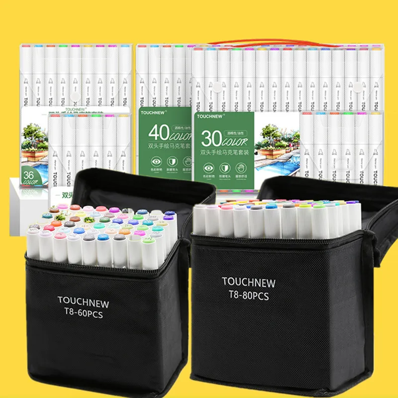 

TOUCHNEW 12/24/30/40/60/80 Color Markers Set Manga Drawing Markers Pen Alcohol Based Sketch Felt-Tip Twin Brush Pen Art Supplies