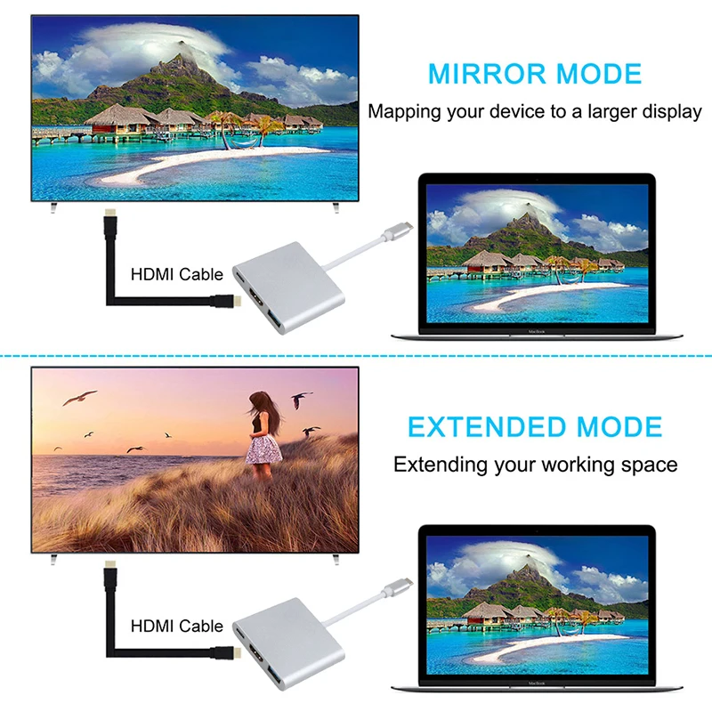 

kebidu Type C To HDMI USB 3.0 Charging Adapter Converter USB-C 3.1 Hub Adapter for Mac Air Pro Huawei Mate10 Samsung S8 Plus