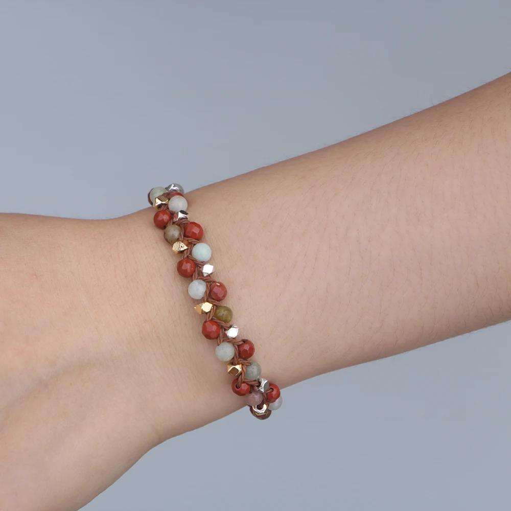 

EDOTHALIA Popular Handmade Wrap Bead Bracelet for Women Girls Gift Natural Amazonite Bead Bracelet Bijoux