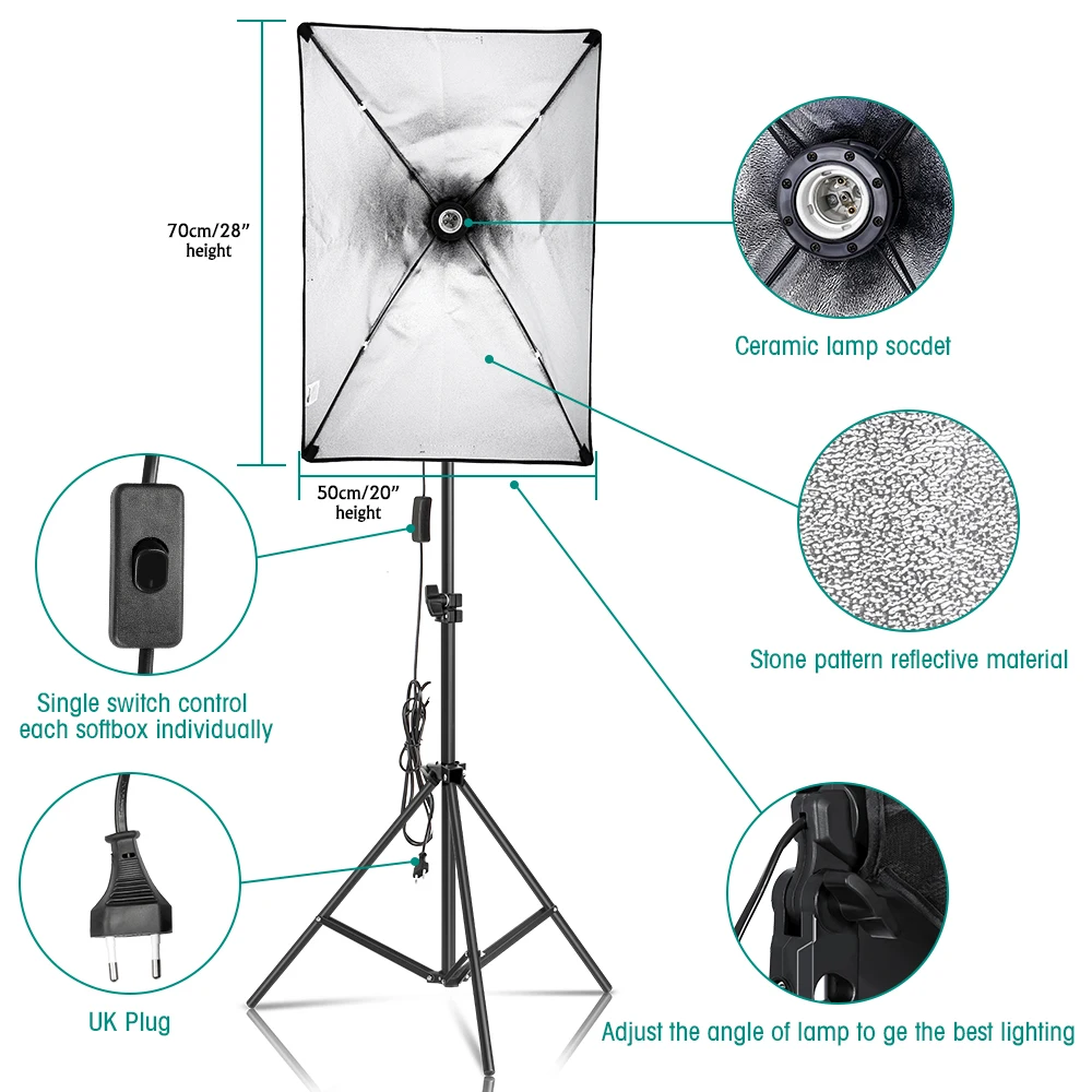 Софтбокс для студийной фотосъемки комплект освещения 20 Вт светодиодный лампочка