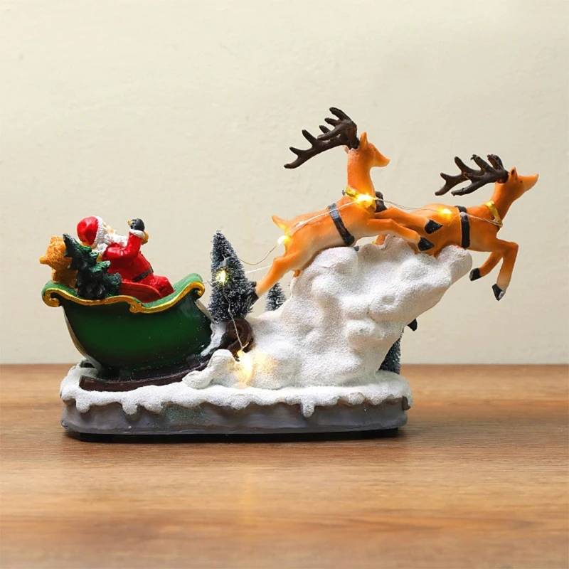 

Рождественская Статуэтка Санты, северного оленя, со светодиодный подсветкой, Музыкальная фигурка деревни, 41XB