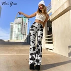 Женские мешковатые джинсы WeiYao Y2K с коровьим принтом, уличная одежда с высокой талией, брюки-карго, винтажная одежда, модные джинсовые брюки в Корейском стиле, джинсы