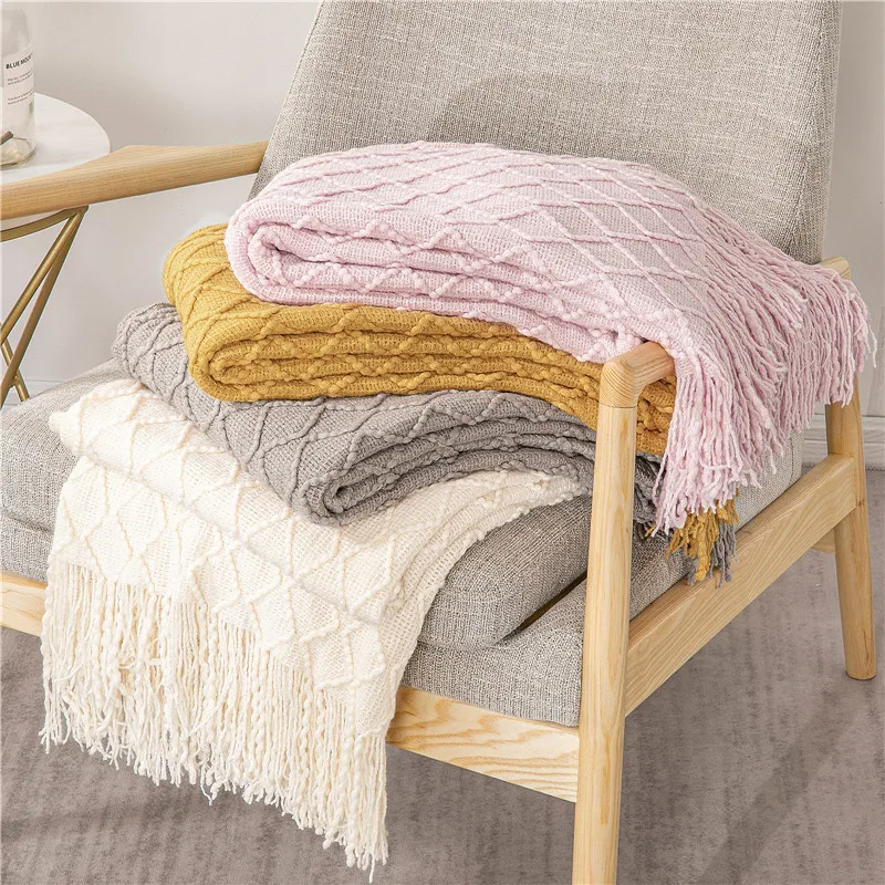 

Pink Blankets Sofa Throw Blanket with Tassels Knitted Thread Blanket for Sofa Winter Warm 150x200 Nordic Soft Towel Bed Tapestr