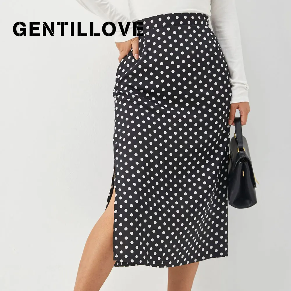 

Юбка Gentillove Женская трапециевидная, Повседневная атласная облегающая миди-юбка в горошек, с разрезом, с завышенной талией, в богемном стиле, ...