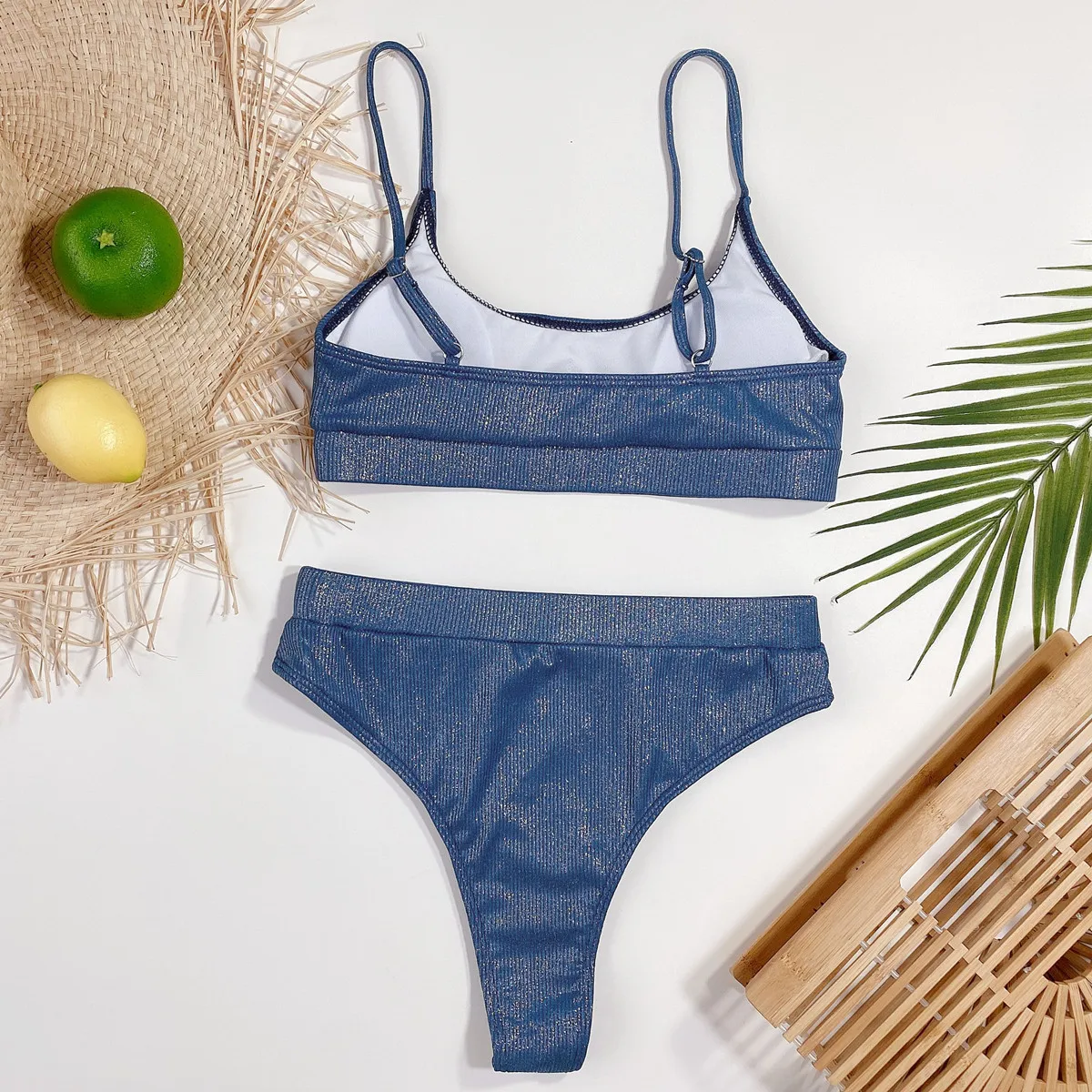 

Blue Pearl Bikinis Push Up Bikini 2021 High Waist Straps Padded Swimsuit Retro Swimwear Women Sexy Biquini Beachwear