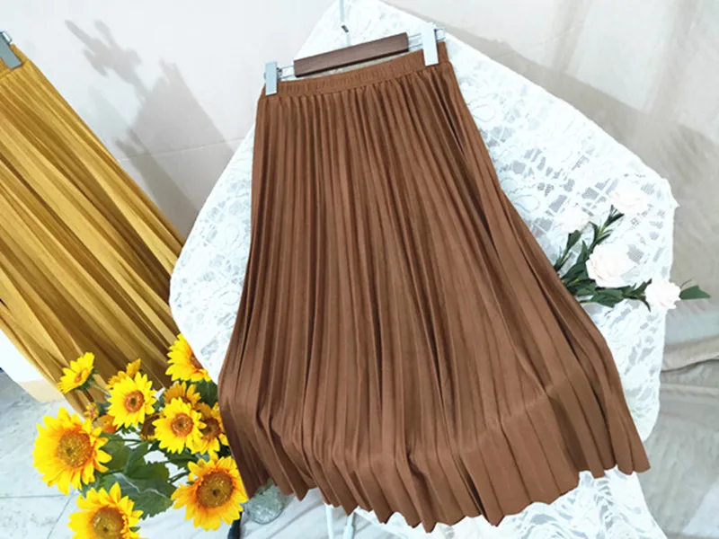 1881 плиссированная Женская юбка длинная осенне зимняя женская замшевая с высокой