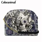 Готический Череп с цветочным узором для женщин мини сумка через плечо из искусственной кожи для леди повседневное хозяйственные сумки через плечо Bolso