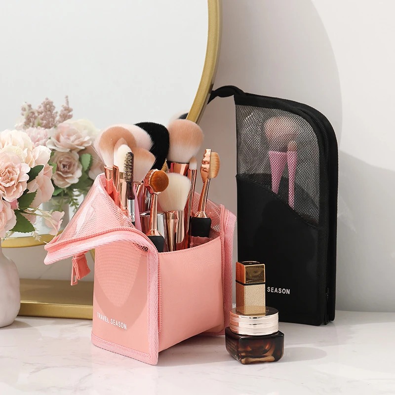 HMUNII New Makeup Brushes Pouch Portable Mini Trumpet Waterproof Travel Cosmetic Bag Organizer Female Beauty Brush Storage Case