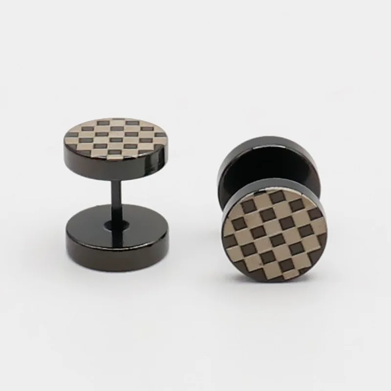 

Korean Fashion Checkered Titanium Steel Women Earrings Studs Girls Ear Jewelry femininos brincos pregos