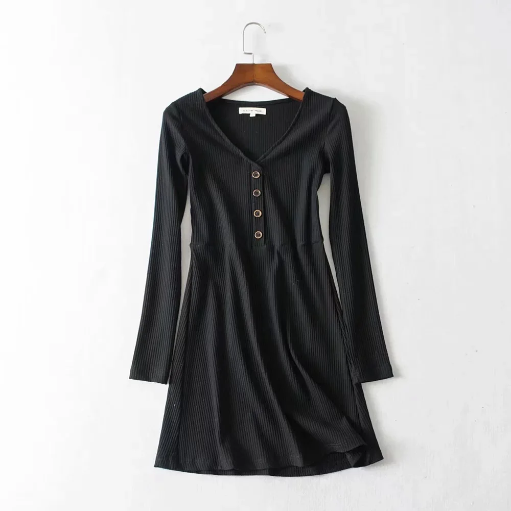 На пуговицах бедра сексуальное v образным вырезом тонкое платье с длинным