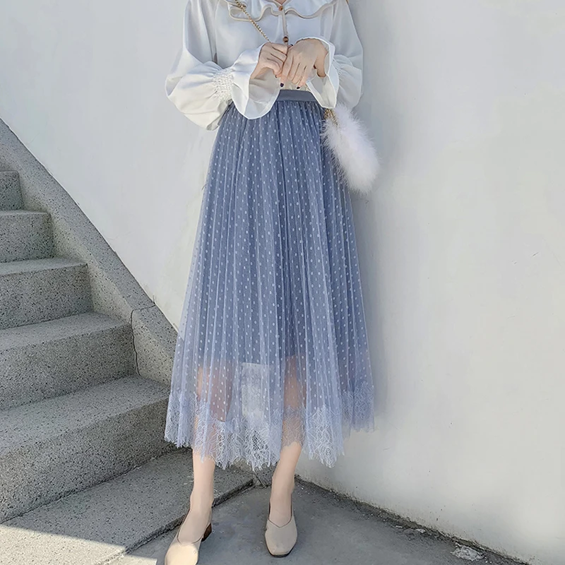 Lucyever элегантная женская сетчатая юбка с эластичной высокой талией