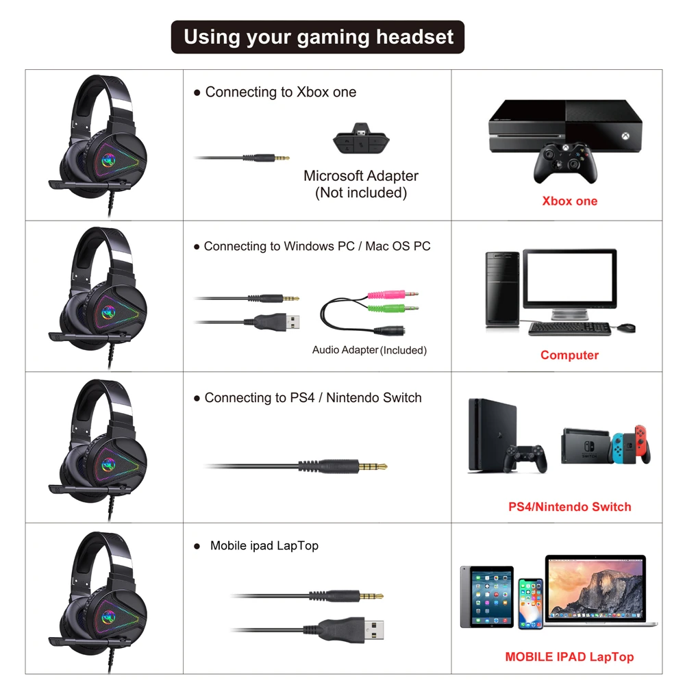 Gaming Headset Bass Gaming Earphone Headphone With Mic RGB LED Light For Computer PC Switch PS4 Xbox Gamer enlarge