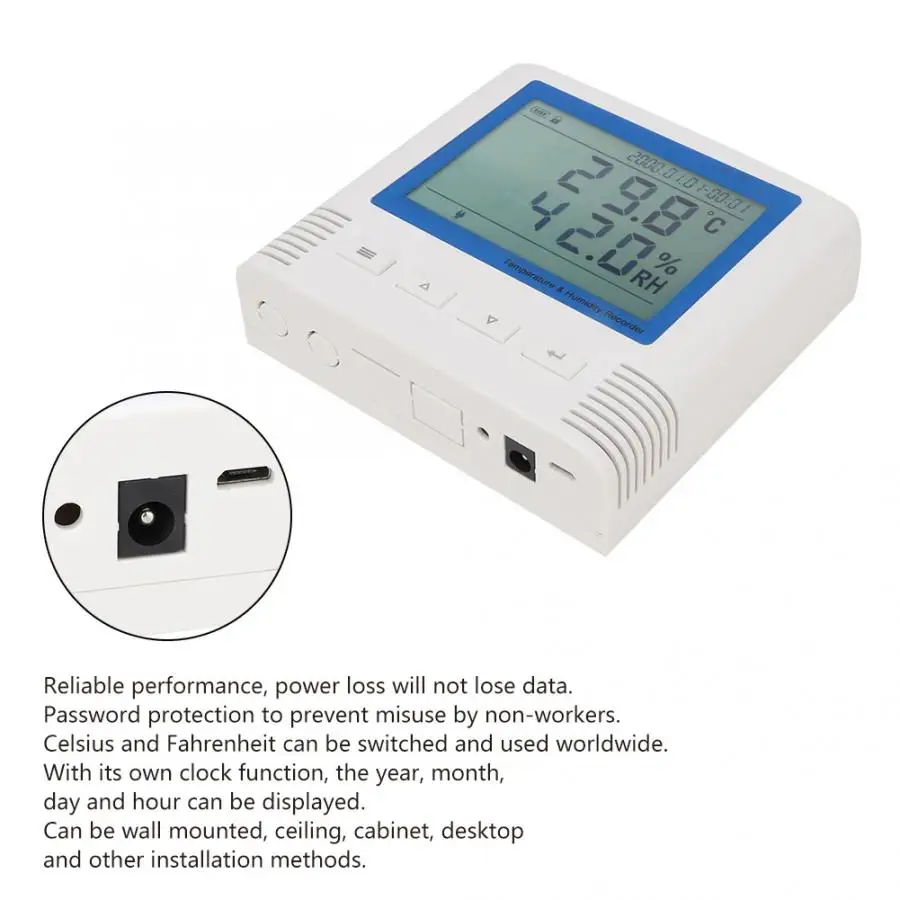 ABS Регистратор температуры и влажности большой Usb экран широкий угол обзора ЖК