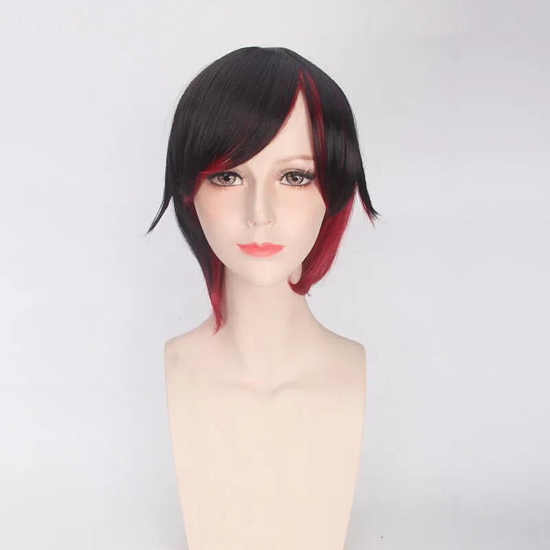 RWBY Красный прицеп Ruby Rose косплей парик короткие прямые черные красные градиентные