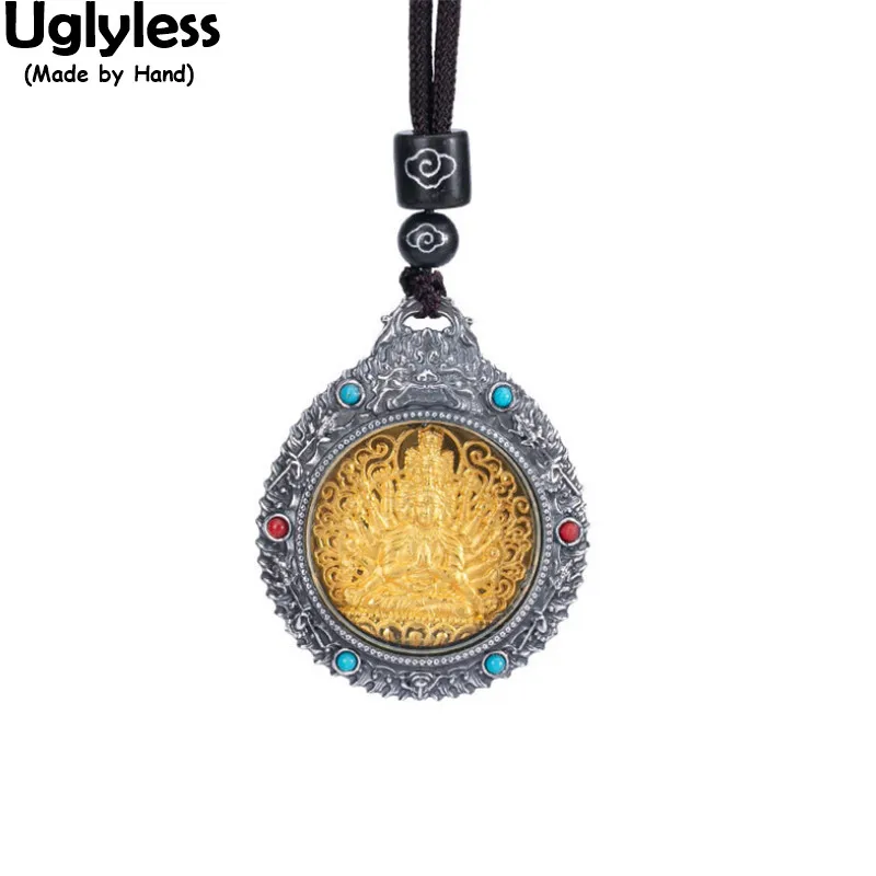 

Uglyless Real 999 Full Silver Buddhas Necklaces + Rope Chain Spinning Pendants Religious Gifts Unisex Men Women Buddhism Jewelry