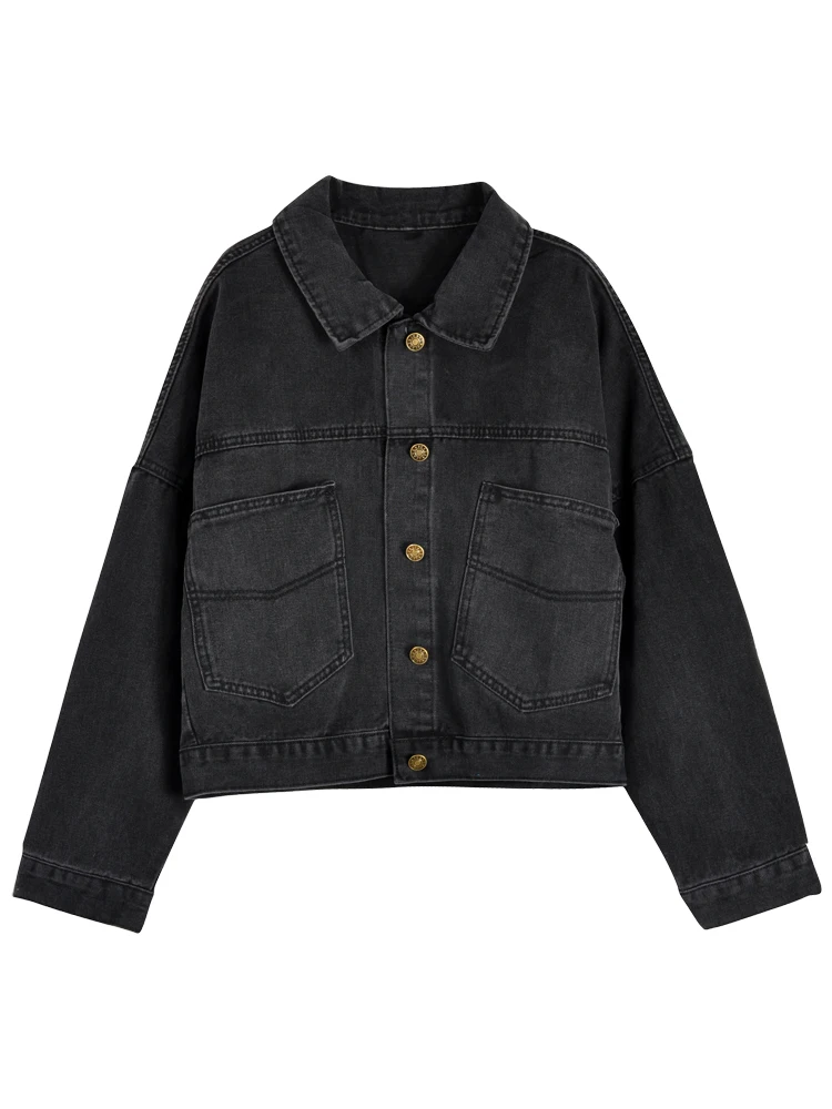 

Autumn New Retro Hong Kong style loose short Joker long sleeve denim jacket women's sunscreen ins fashion