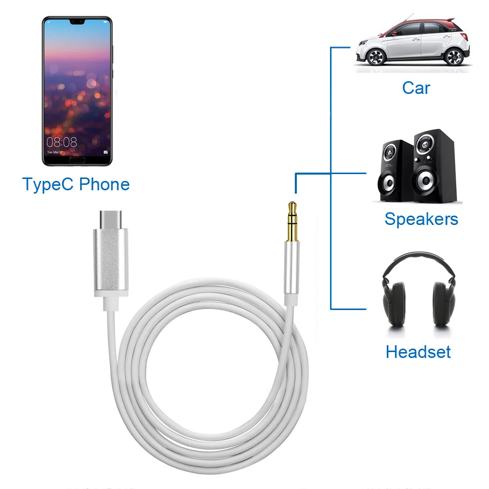 Аудиокабель KEBIDU Type C USB Type-C с разъемом 3 5 мм для подключения наушников к