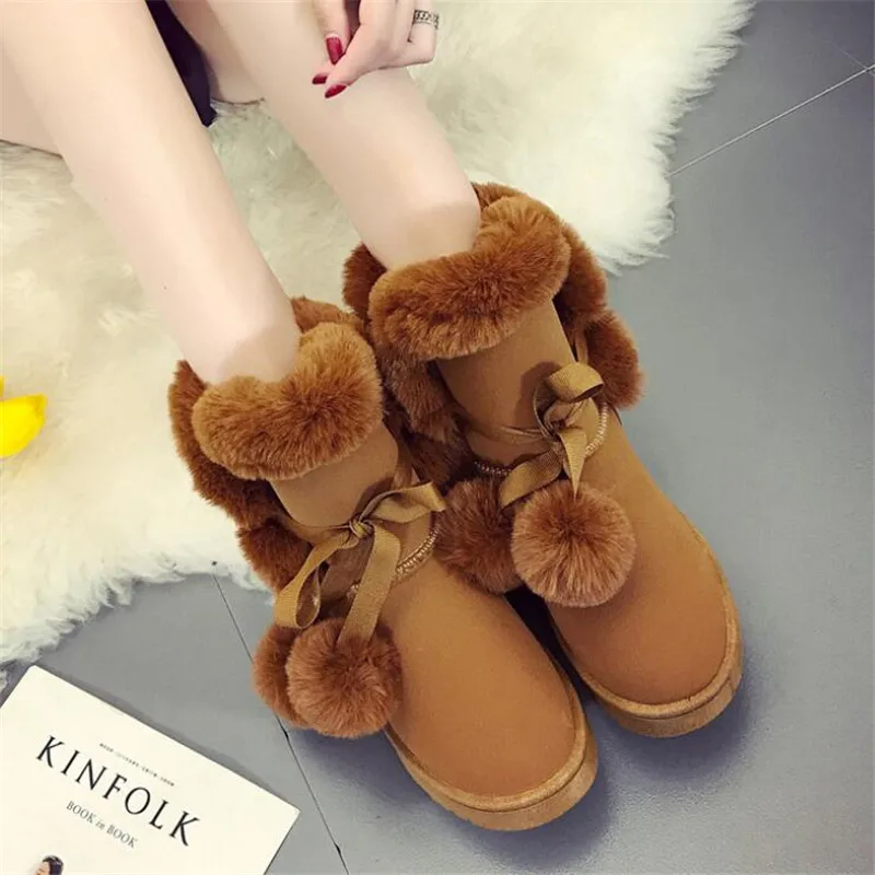 

New women's snow boots tube warm comfortable hair ball ball casual non-slip wear women boots thigh high winter boots women