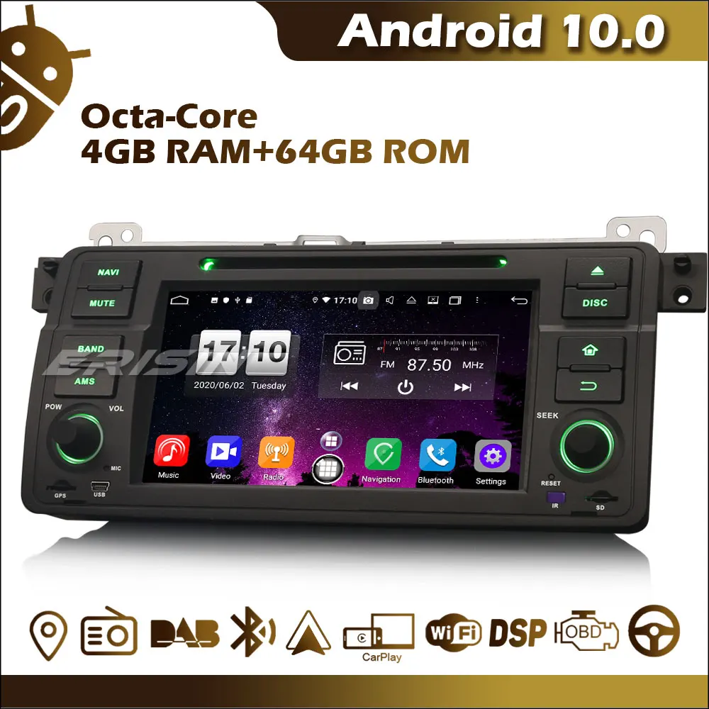 ES8746B Android 10 Octa-Core 7-дюймовый автомобильный радиоприемник для BMW E46 Rover 75 DVD Bluetooth OBD GPS